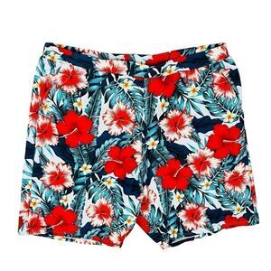 PatPat Swimsuit Men’s Red Green Tropical Hibiscus Trunks Shorts  Pull On L NWOT